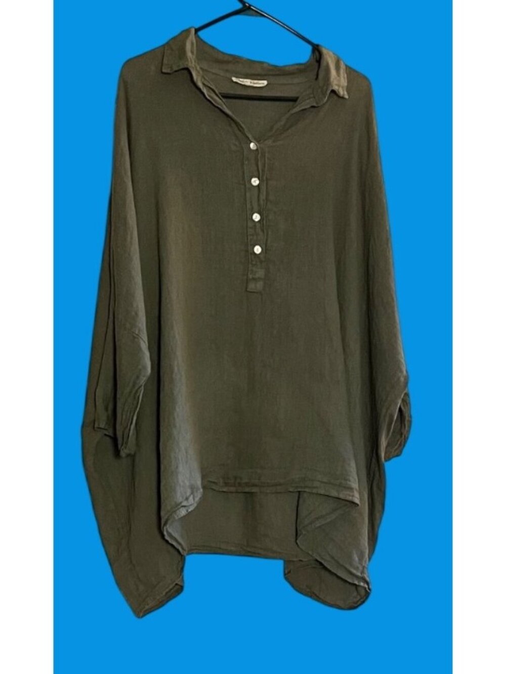 Anais & Valentin Green one size  Linen Collared Top With Buttons Made In Italy